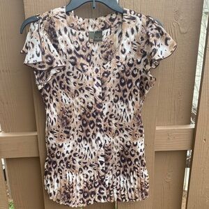 Stylish Leopard Print Cap Sleeve Blouse